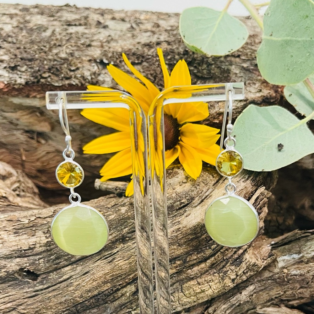 Cat Eye Citrine 925 Sterling Silver Earrings